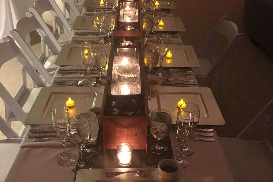 Long table setup with centerpiece