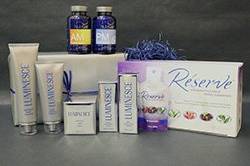 Youthful Aging Gift Box
Contains:
1 bottle of LUMINESCE™ cellular rejuvenation serum,
1 bottle of LUMINESCE™ daily moisturizing complex,
1 jar of LUMINESCE™ advanced night repair,
1 tube of LUMINESCE™ youth restoring cleanser,
1 tube of LUMINESCE™ essential body renewal,
1 box of RESERVE™ gel packs,
1 set of AM & PM Essentials™.
$349.95 - Preferred Customers Price
$684.65 - Priced Individually Retail
Why pay Retail Prices when you can
save as a Preferred Customer?
Call for more information -
Lee Latin - 561.312.9477