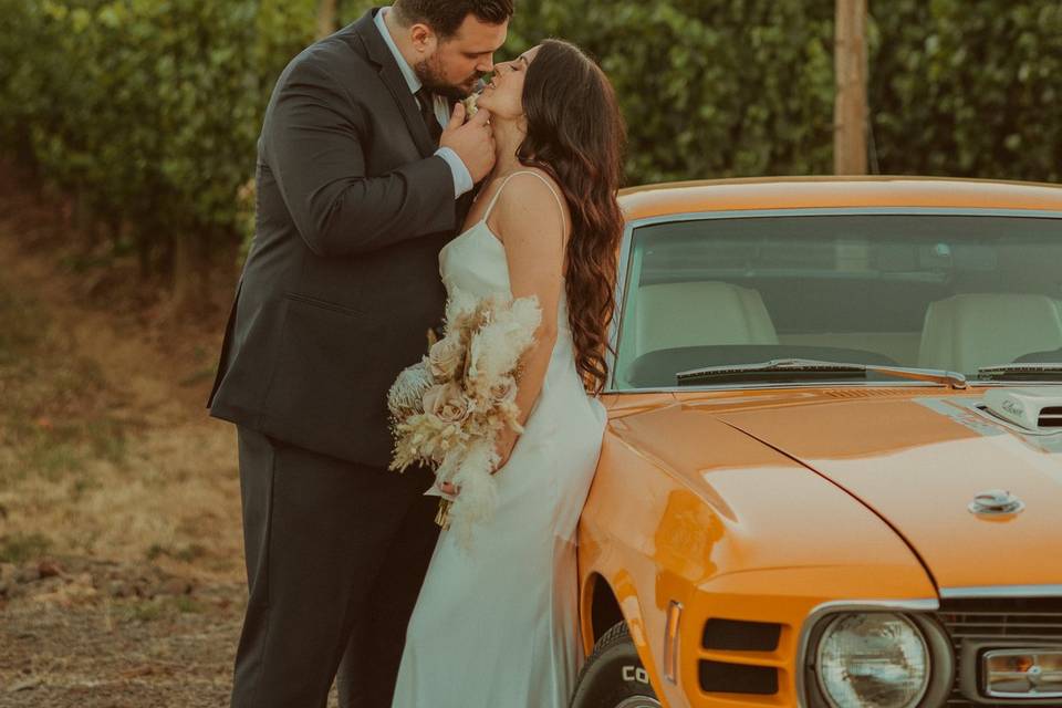 Vineyard wedding with car
