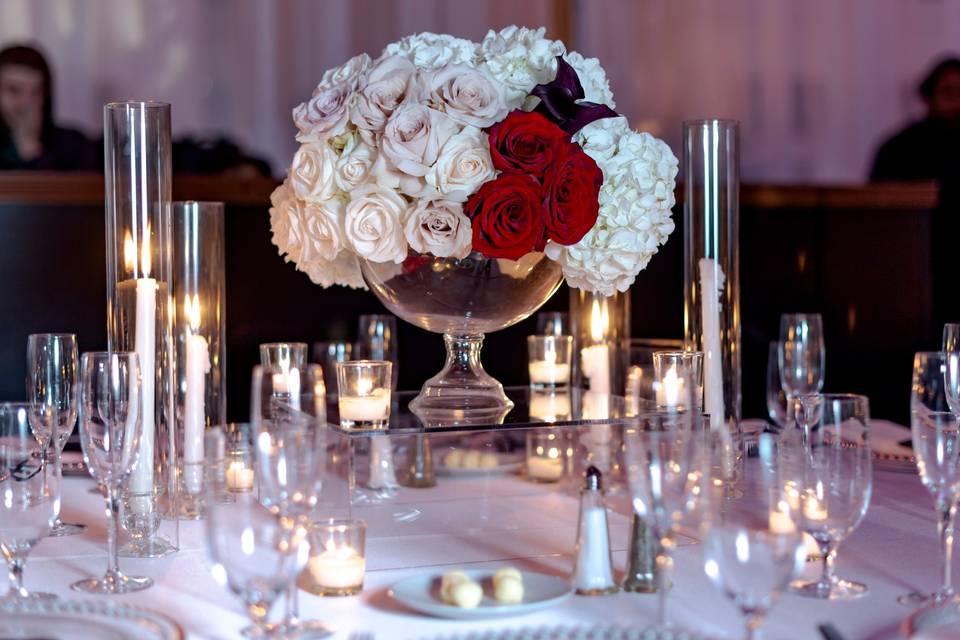 Candle lights and floral centerpiece