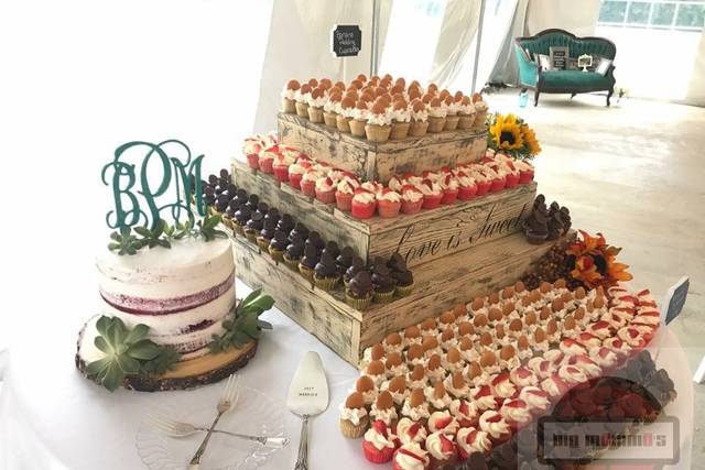 Semi-naked cake with mini cupcakes