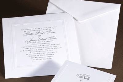 A classic presentation of your wording is printed in the ink color of your choice against a bright white background. Slightly raised borders create an attractive frame on this elegant invitation.