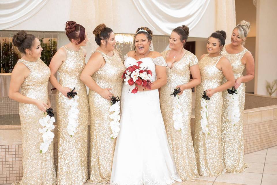 The bride and her bridesmaids