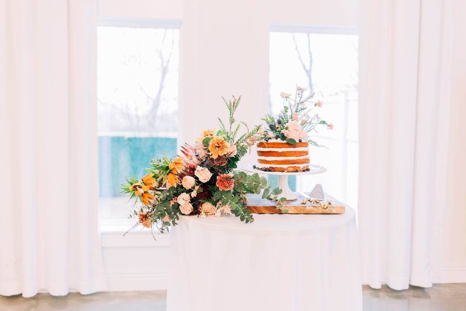 A vibrant cake table