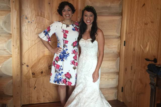 With a happy bride