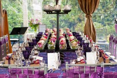 Purple wedding reception table