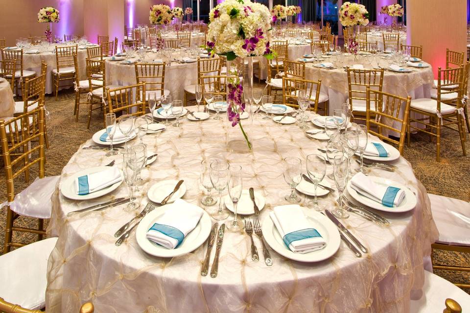 Fantasy ballroom with floor to ceiling windows and terrace offering dramatic views of the atlantic ocean, is perfect for that romantic wedding reception.