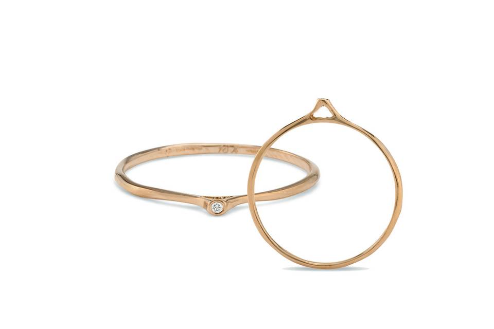Each ring from designer Satomi Kawakita is handmade with impeccable precision. This pointed diamond ring, crafted from 18 karat rose gold, is no exception. Detailed and lovely in a ring stack.
