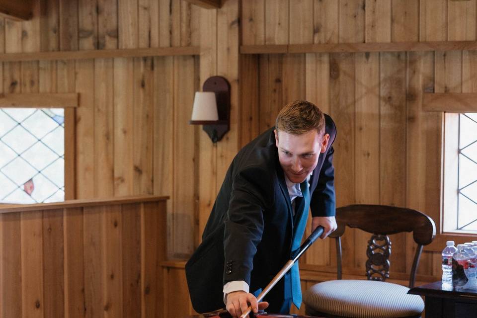 Playing pool in the Barn Loft