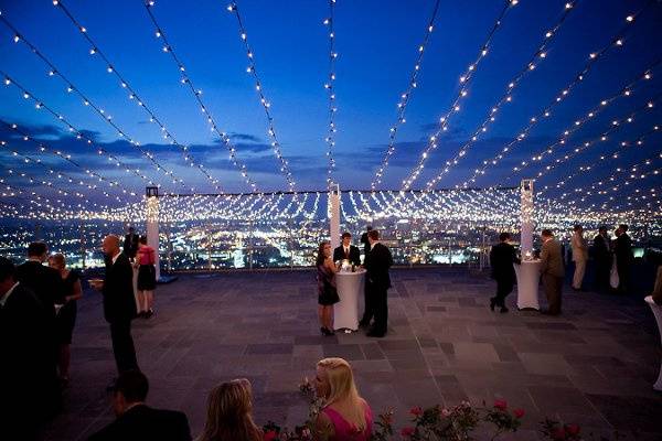 Beautiful canopy of lights over the terrace at The Club, Birmingham