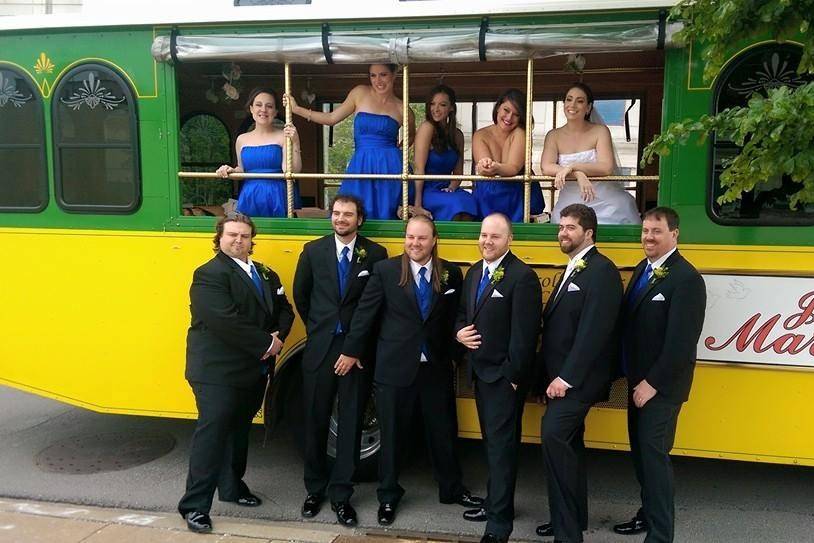 Wedding party on the trolley