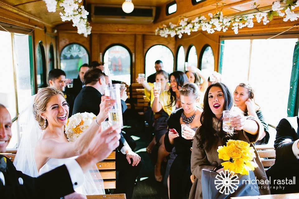 A toast in a wedding trolley