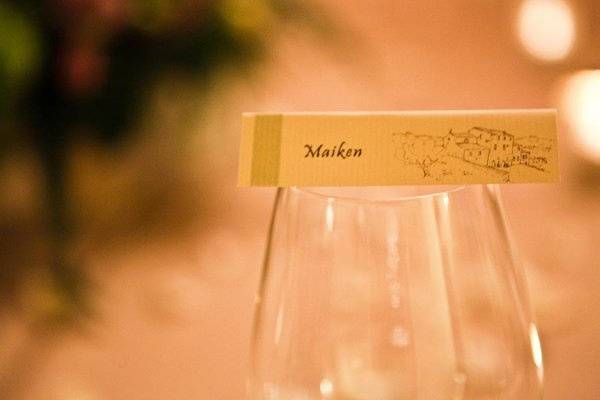 Placecard with a drawing of the Tuscan reception venue.