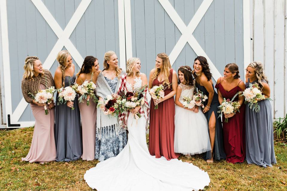 The bride with her bridesmaids