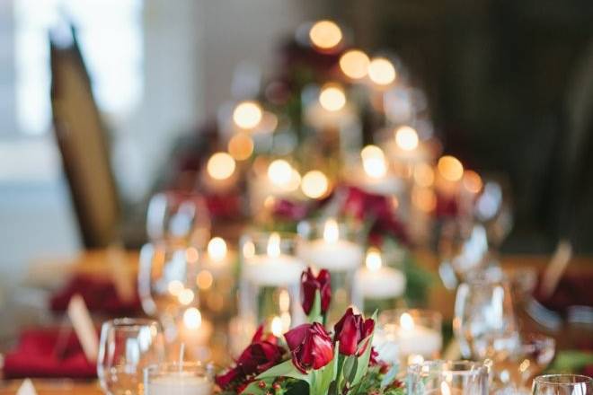 Tall centerpieces and candles