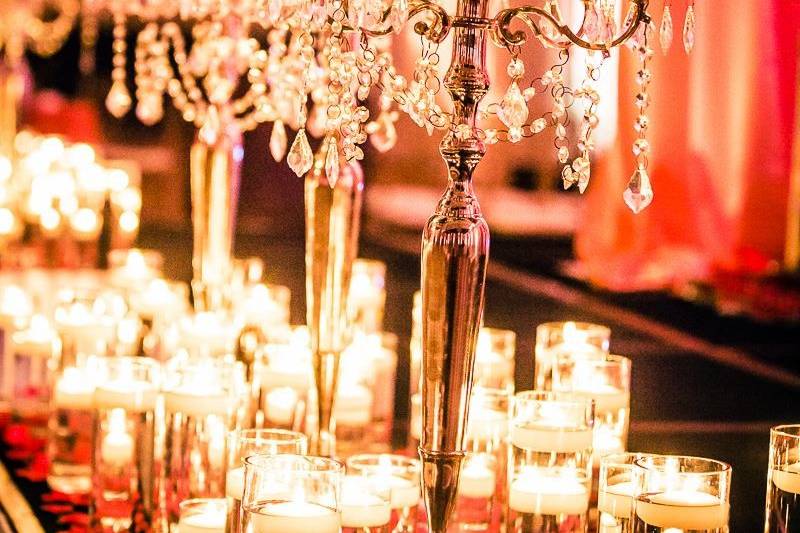 Romantic candle lit long table