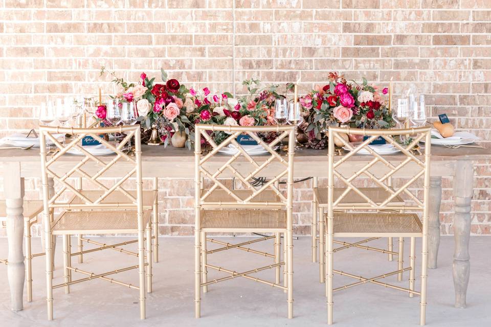 Brass bamboo chairs + table