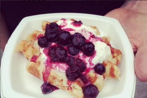 Liège Waffle with Lemon Curd, House-Made Whipped Cream, and Blueberry Compote