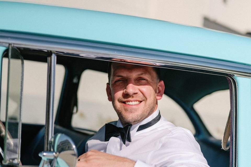 Groom in Classic car
