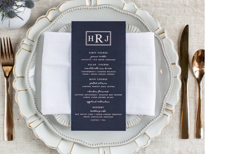 Dinner menu and table setting
