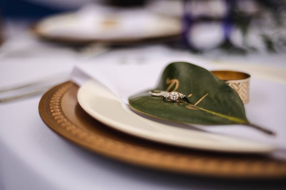 Wedding ring on magnolia leaf