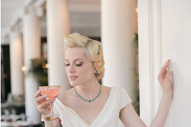 Charlotte - silk crepe cowl neck wedding gown by Trish Lee Bridal San Francisco. Reminiscent of the 1920s and 1930s, simple vintage inspired sheath wedding gown with Swarovski crystal belt. Photo: Brittany Rene