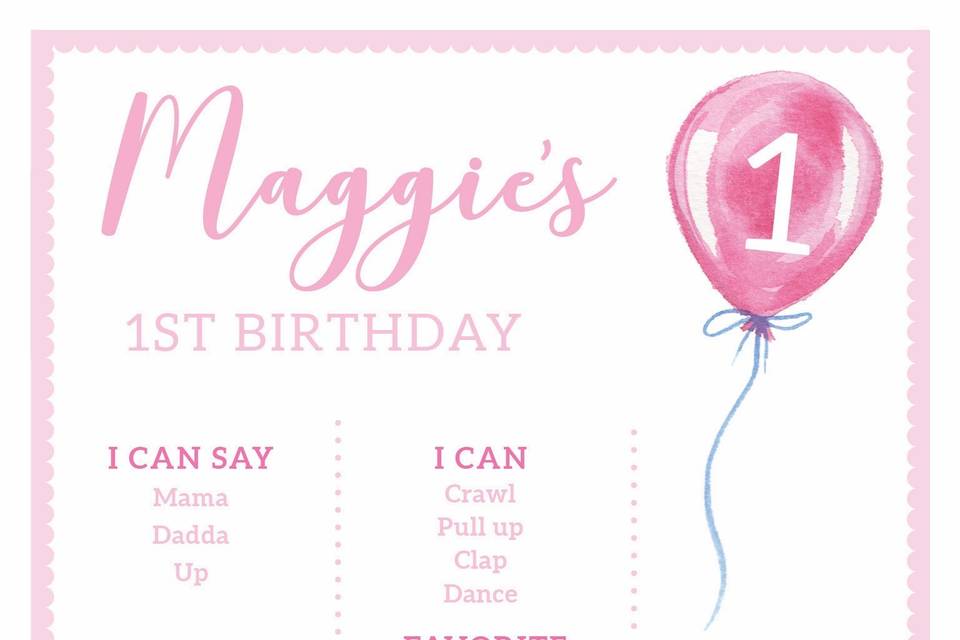 1st Birthday Sign - Balloon