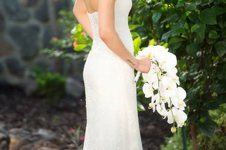 The bride holding her bouquet