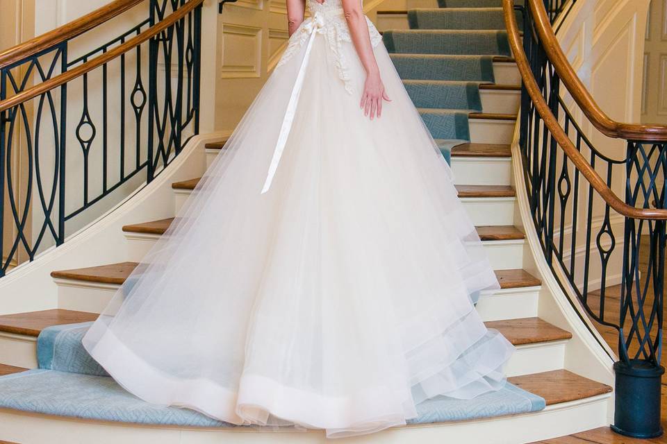 The grand staircase at the Harbour Town Clubhouse