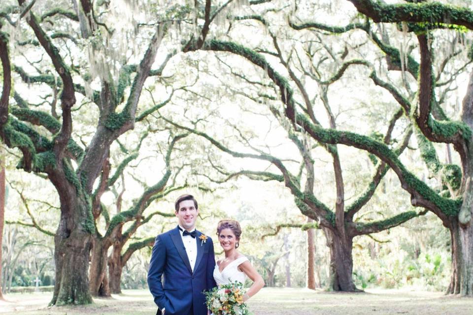Bride and groom at The Sea Pines Resort