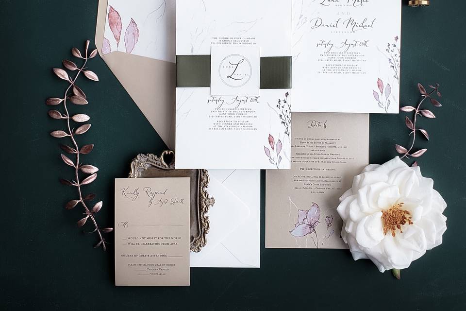 Nude & Dark Green Invitation