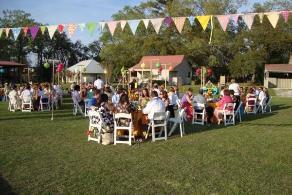 Wedding reception outside.