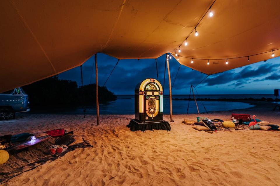 Jukebox under our stretch tent