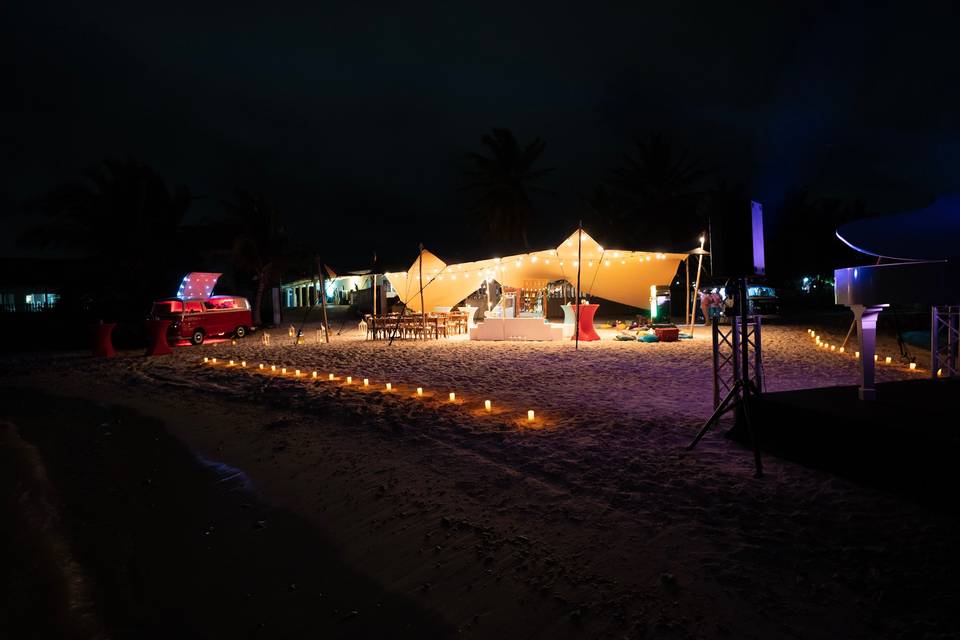 Stretch tent with candles