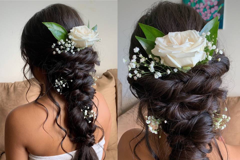 Boho pony updo w/florals