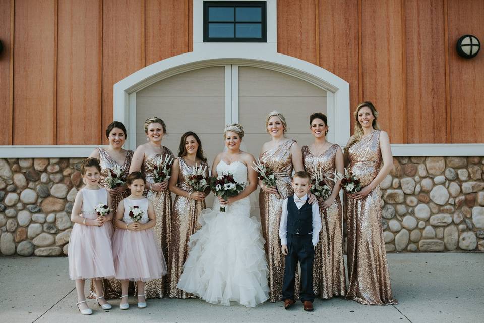 Bride with wedding attendants