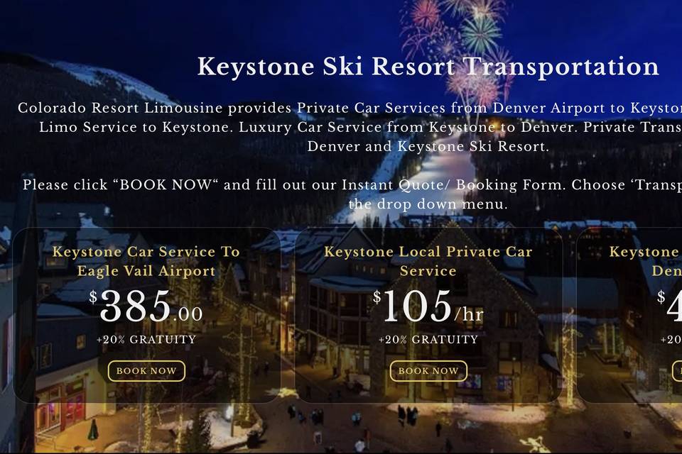 Keystone Wedding Limo Rates