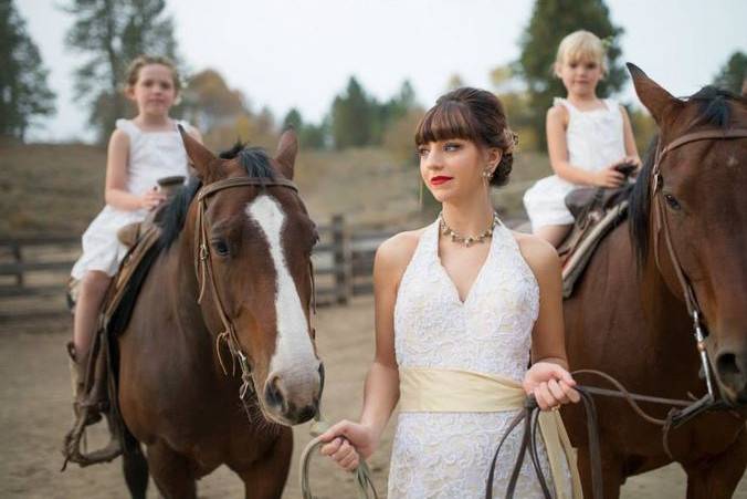 Bride and flower girls