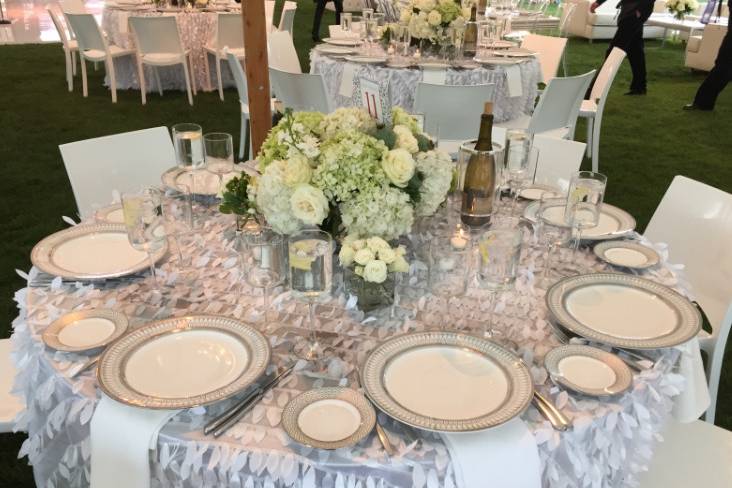 Table setup with flower centerpiece