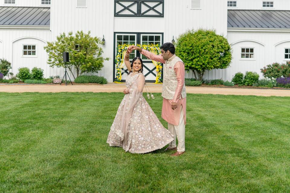 Couple on Barn Lawn