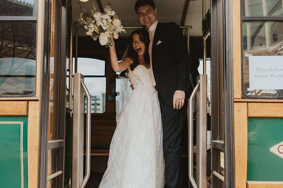 Bride and Groom with Trolley