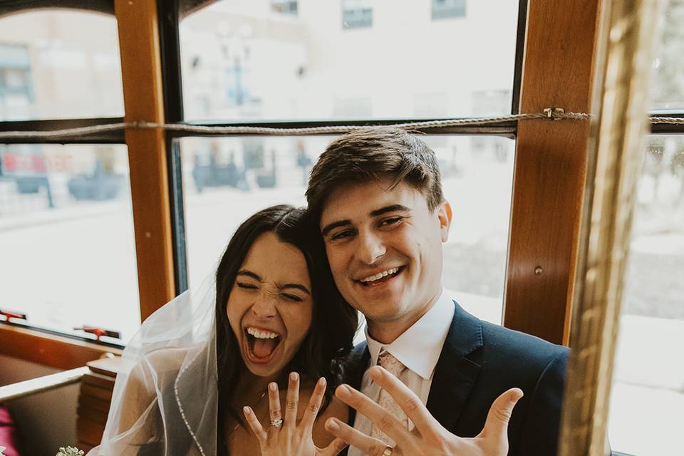 Bride and Groom with Trolley