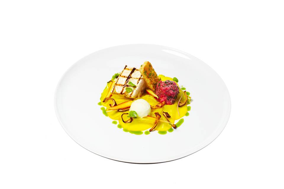 Halibut + aged ribeye tartare + golden beet