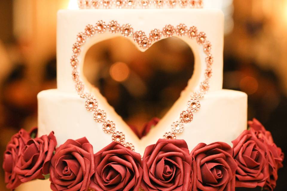 Heart cutout wedding cake
