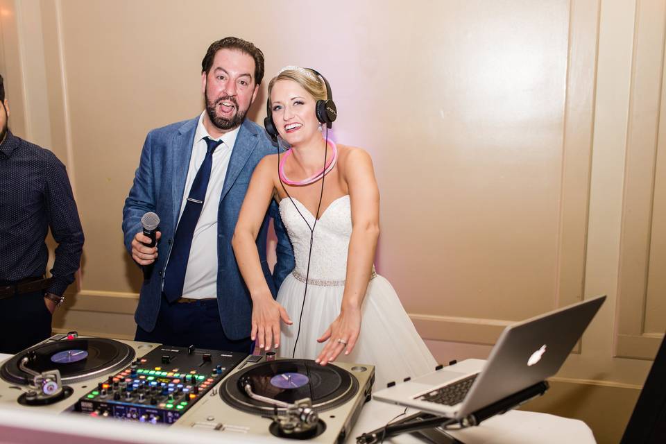 Bride in headphones