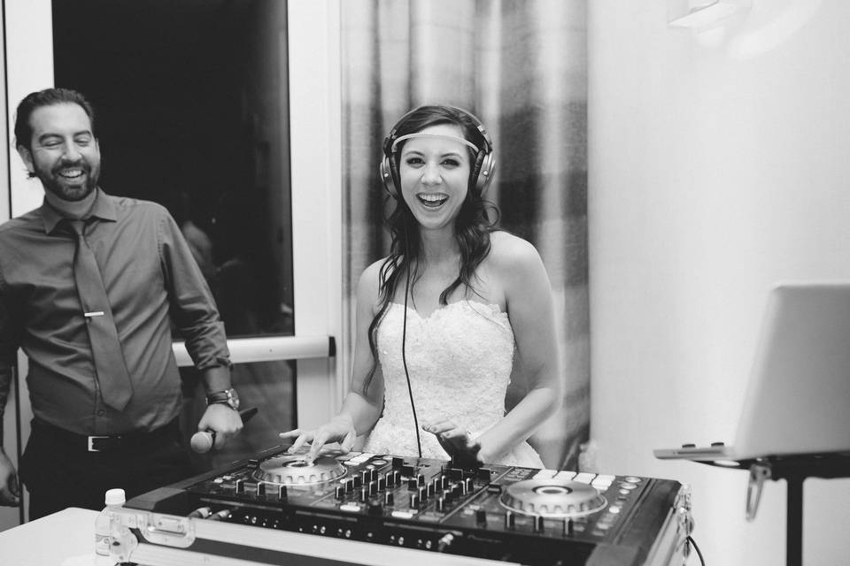 Bride in headphones