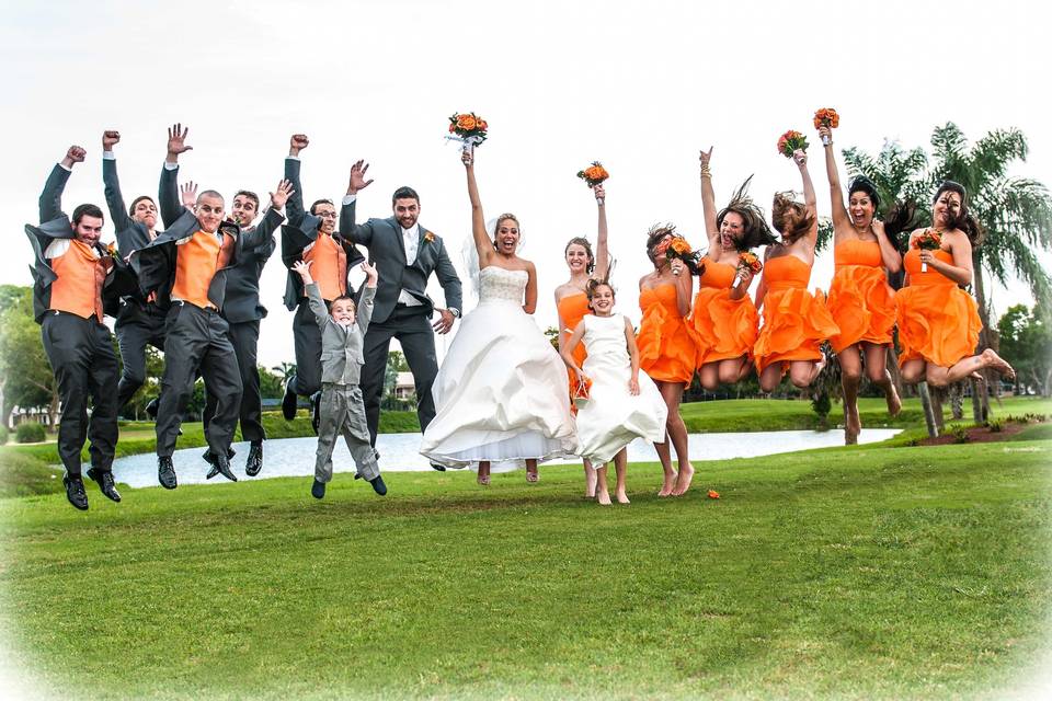 Bridal Party Jump for Joy