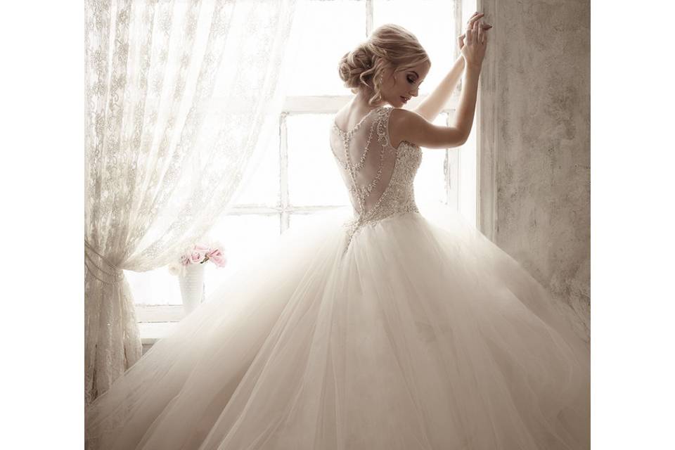 Beautiful tulle ball gown with open back available to try on!