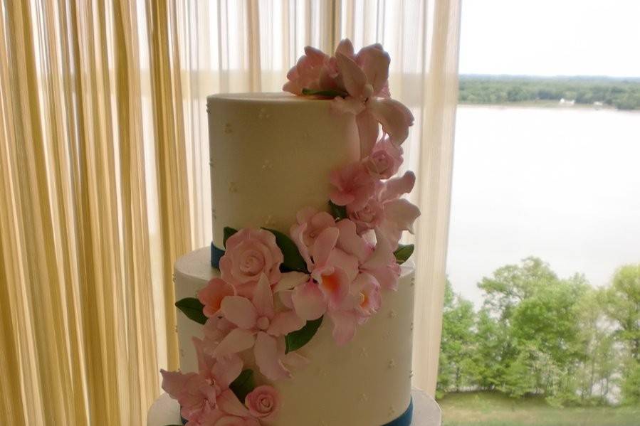 Cake with cascading flowers