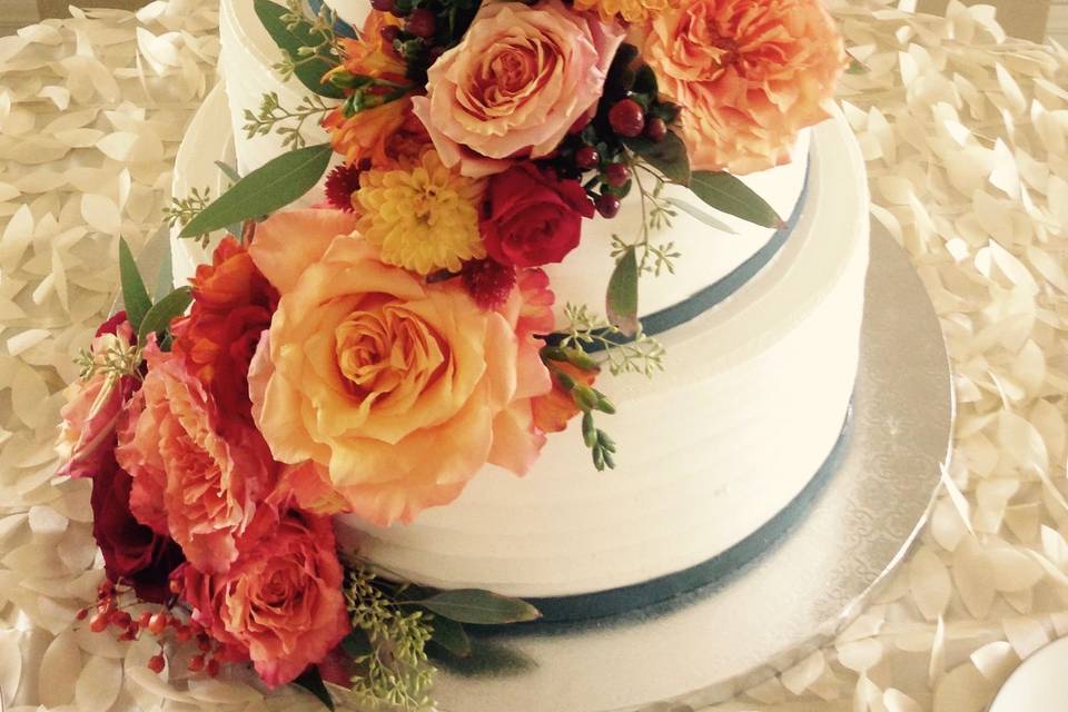 Wedding cake with cascading flowers